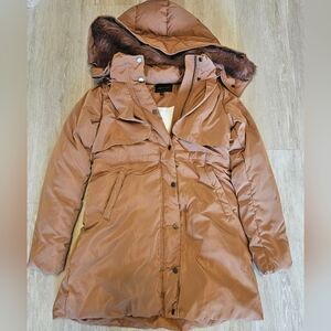URBAN REVIVO Hooded Down Puffer Jacket w/ Detachable Hood Brown Women's 8